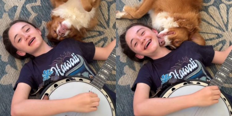 Dog Snuggles Owner Through Every Note & Doesn’t Mind Mistakes